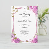 Pink Roses Gold Butterflies 18th Debut Birthday Einladung (Stehend Vorderseite)