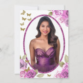 Pink Roses Gold Butterflies 18th Debut Birthday Einladung (Rückseite)