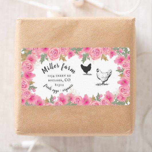 Pink Roses gold Leaves Egg Pappe Label (Insitu)