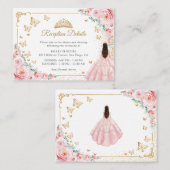Pink Roses Gold Quinceanera Reception Details Begleitkarte (Vorne/Hinten)