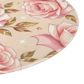 Pink Roses Golden Leaves Pattern Schneidebrett (Ecke)