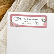 Pink Roses Graduate Cap Graduation Return Address