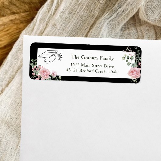 Pink Roses Graduate Cap Graduation Return Address
