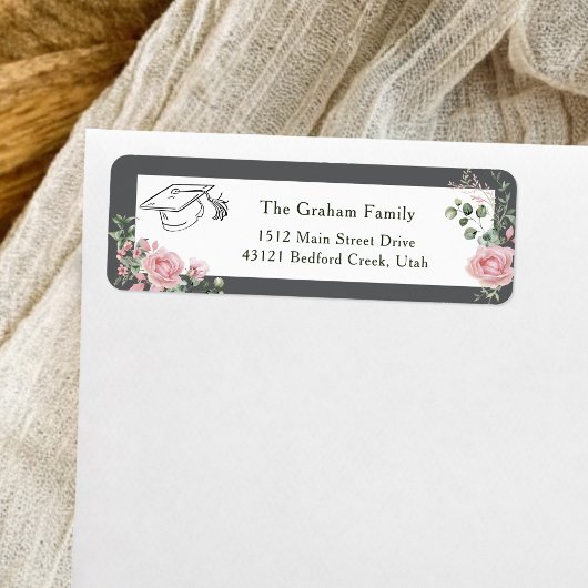 Pink Roses Graduate Cap Graduation Return Address
