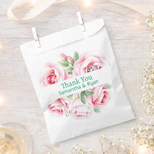 Pink Roses & Green Foliage Wedding Thank You Geschenktütchen (Ausgeschnitten)