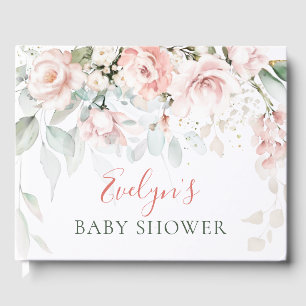 Pink Roses Greenerenerage Foliage Baby Shower Gäst Gästebuch