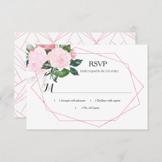 Pink Roses Greenery Geometric UAWG RSVP Karte (Vorne/Hinten)