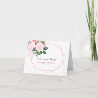Pink Roses Greenery Geometric Vielen Dank Dankeskarte