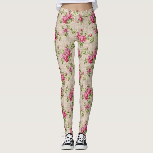 Pink Roses Handgemalte Leggings (Vorderseite)