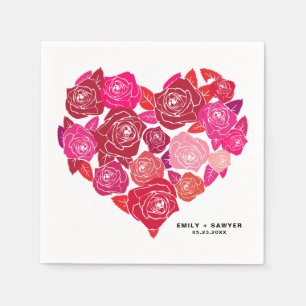Pink Roses Heart Cluster Custom Wedding Serviette