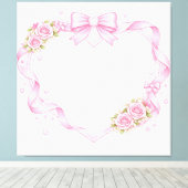 Pink Roses Heart Frame Bow Ribbon Floral Border Leinwanddruck (Insitu (Holzboden))