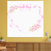 Pink Roses Heart Frame Bow Ribbon Floral Border Leinwanddruck (Insitu (Wohnzimmer))