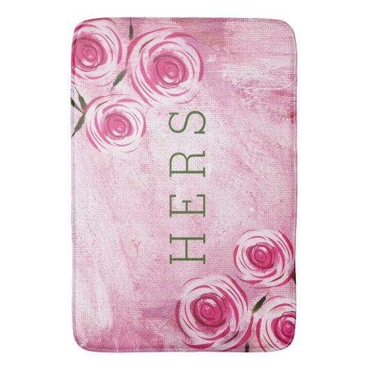 Pink Roses Hers Bath Mat Badematte (Vorderseite Vertikal)