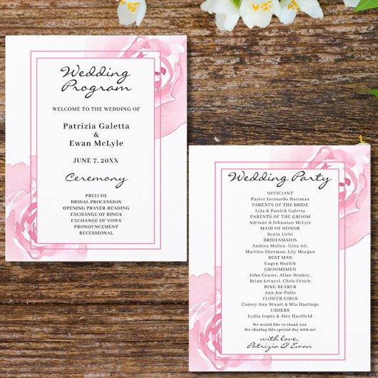 Pink Roses Hochzeitsprogramm