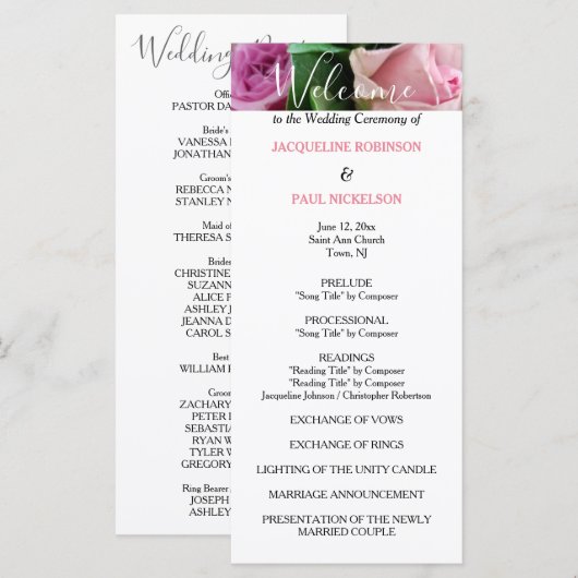 Pink Roses Hochzeitsprogramm Programm (Vorne/Hinten)