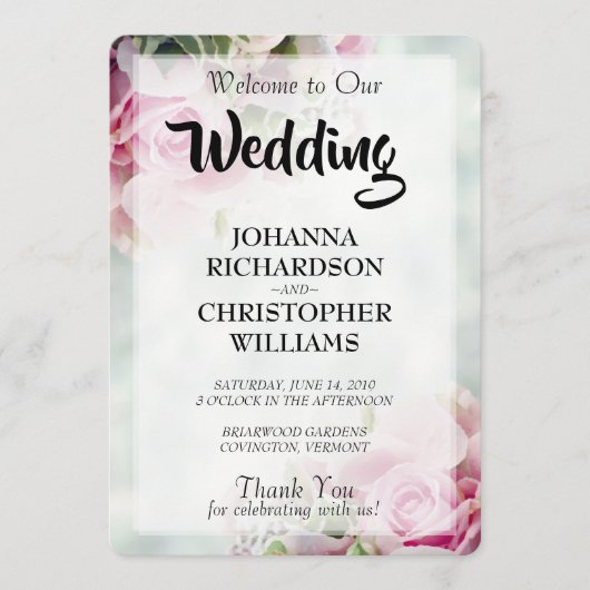 Pink Roses Hochzeitsprogramm Programm (Vorderseite)