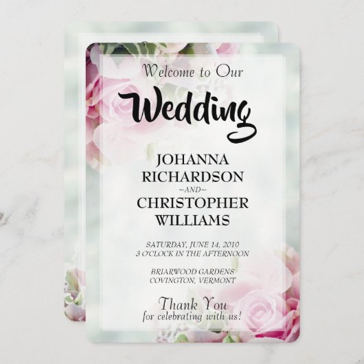 Pink Roses Hochzeitsprogramm Programm (Vorne/Hinten)