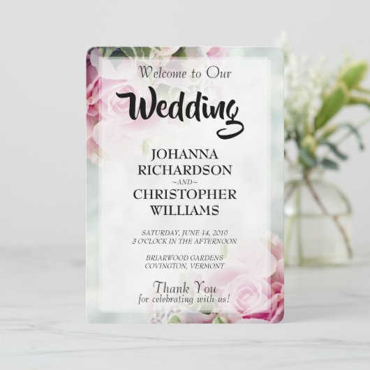 Pink Roses Hochzeitsprogramm Programm (Stehend Vorderseite)