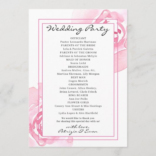 Pink Roses Hochzeitsprogramm Programm (Rückseite)
