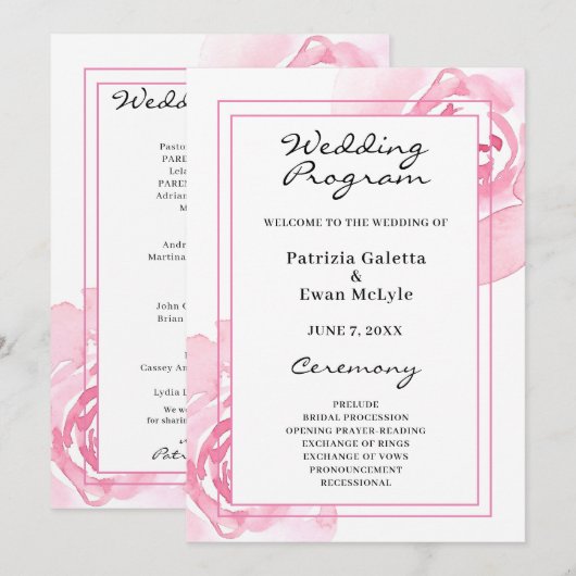 Pink Roses Hochzeitsprogramm Programm (Vorne/Hinten)