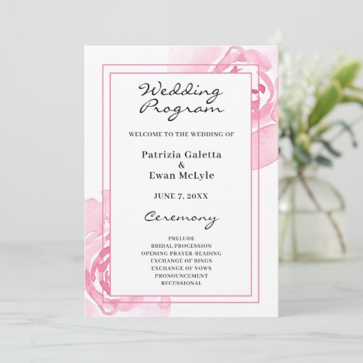 Pink Roses Hochzeitsprogramm Programm (Stehend Vorderseite)