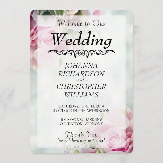 Pink Roses Hochzeitsprogramm Programm (Vorderseite)