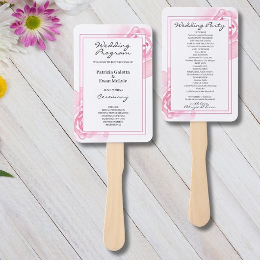 Pink Roses Hochzeitsprogramm Set der Fans Fächer