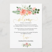 Pink Roses Illustrierter Hochzeitsgast Willkommen Hinweiskarte (Rückseite)