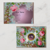 PINK ROSES & JASMINE LILA GEMSTONE MONOGRAM VISITENKARTE (Vorne/Hinten)