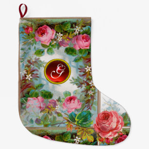 PINK ROSES ,JASMINE ROTE GEMSTONMONOGRAMM GROßER WEIHNACHTSSTRUMPF