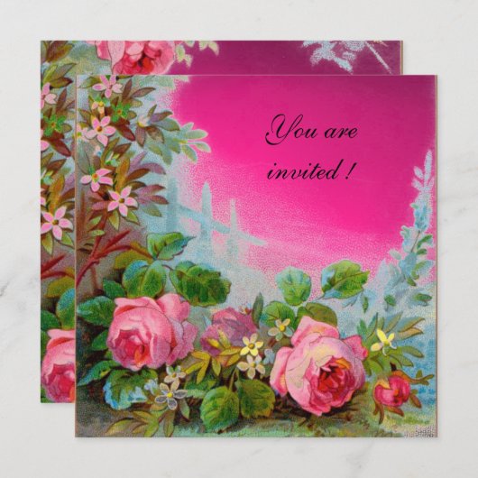 PINK ROSES & JASMINES ,Fuchsia Gem Einladung (Vorne/Hinten)