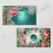 PINK ROSES & JASMINES MONOGRAM GEM STONE aquamarin Visitenkarte (Vorne/Hinten)