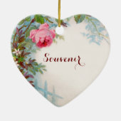 PINK ROSES & JASMINES MONOGRAM Wedding Souvenir Keramik Ornament (Hinten)