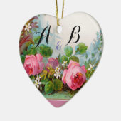 PINK ROSES & JASMINES MONOGRAM Wedding Souvenir Keramik Ornament (Links)