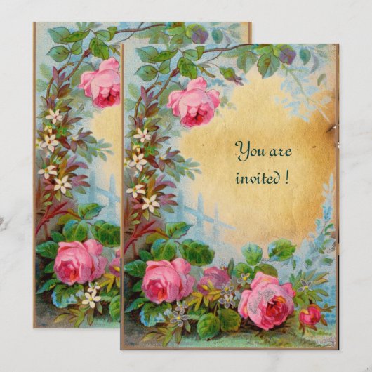 PINK ROSES & JASMINES Perchment Einladung (Vorne/Hinten)