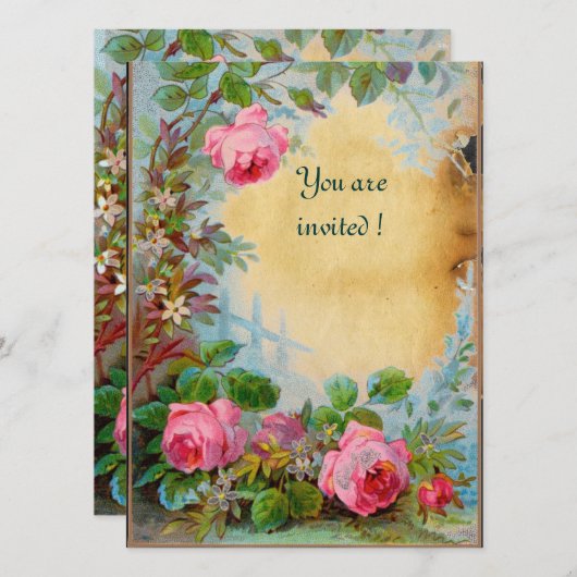 PINK ROSES & JASMINES Perchment Einladung (Vorne/Hinten)