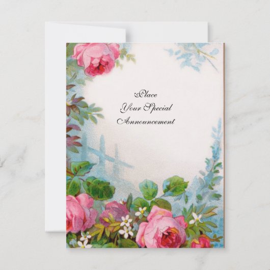 PINK ROSES & JASMINES, weißer Champagner, metallis Einladung (Rückseite)