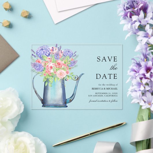 Pink Roses Lila Hydrangea Hochzeit speichern Sie d Acryleinladungen (In Situ (Hochzeit))