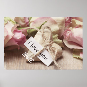 Pink Roses mit Herz personalisieren Poster