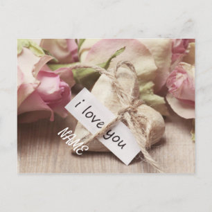 Pink Roses mit Herz personalisieren Postkarte