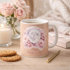 Pink Roses Moon Mug, Mother's Day Gift Dusty Rose  Kaffeetasse