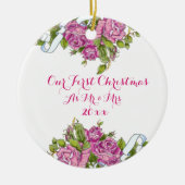 Pink Roses Mr. und Mrs. First Christmas Ornament (Vorne)