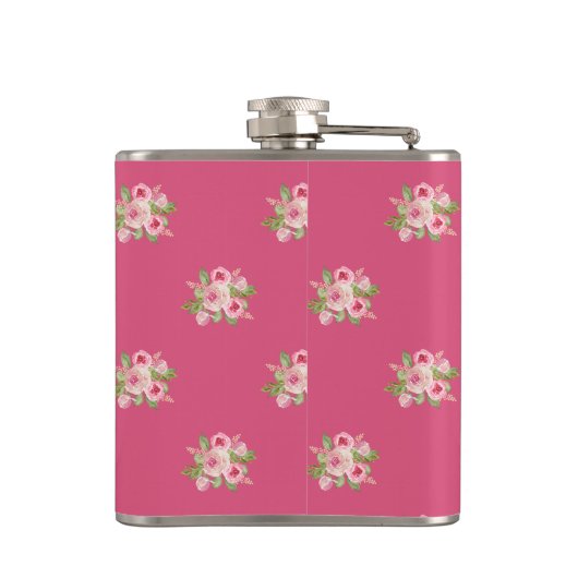 Pink Roses Muster Flachmann (Rückseite)