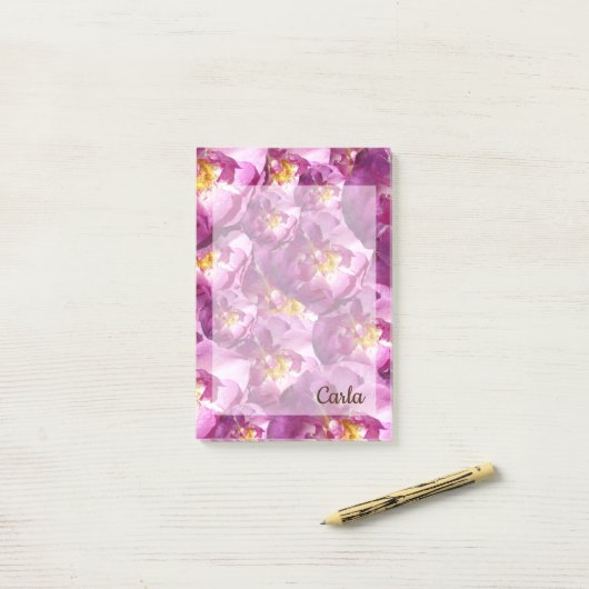 Pink Roses Name benutzerdefinierte Post-It-Notizen Post-it Klebezettel (Auf Schreibtisch)