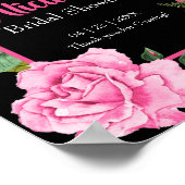 Pink Roses on Black Bridal Shower Welcome Poster (Ecke)