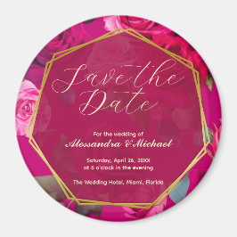 Pink Roses on Viva Magenta | Wedding Save The Date Magnet