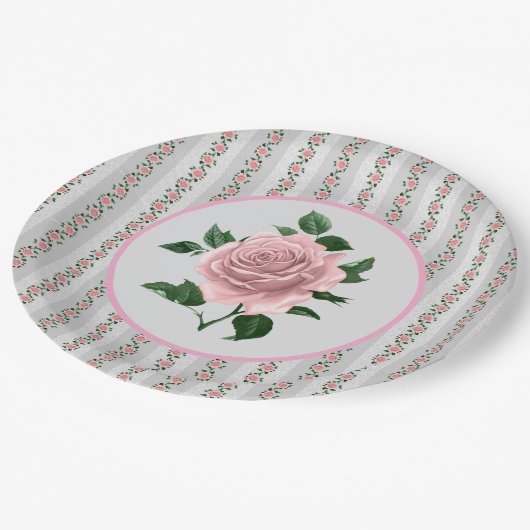 Pink Roses Pappteller (Schrägansicht)