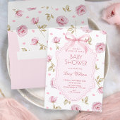 Pink roses pattern bow baby shower einladung