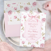 Pink roses pattern bow birthday einladung
