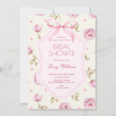Pink roses pattern bow bridal shower einladung (Vorderseite)